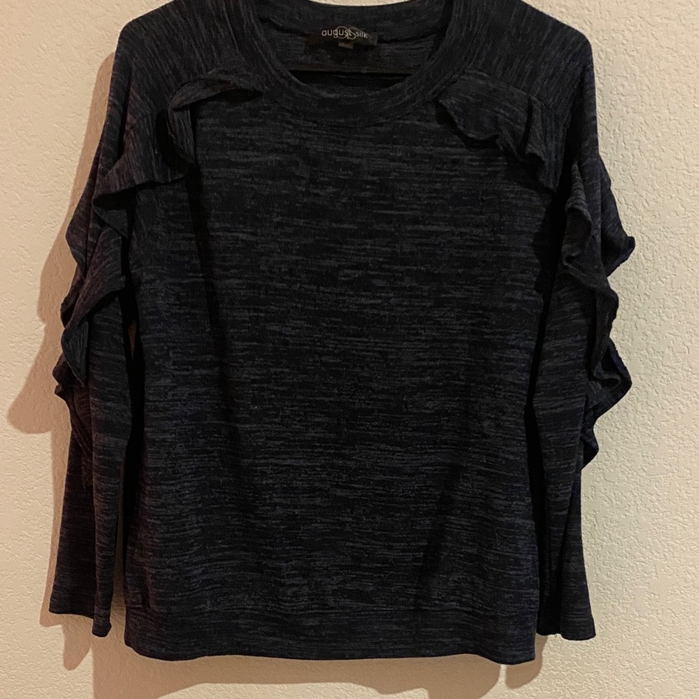 Women's Navy Ruffle Sleeve Top